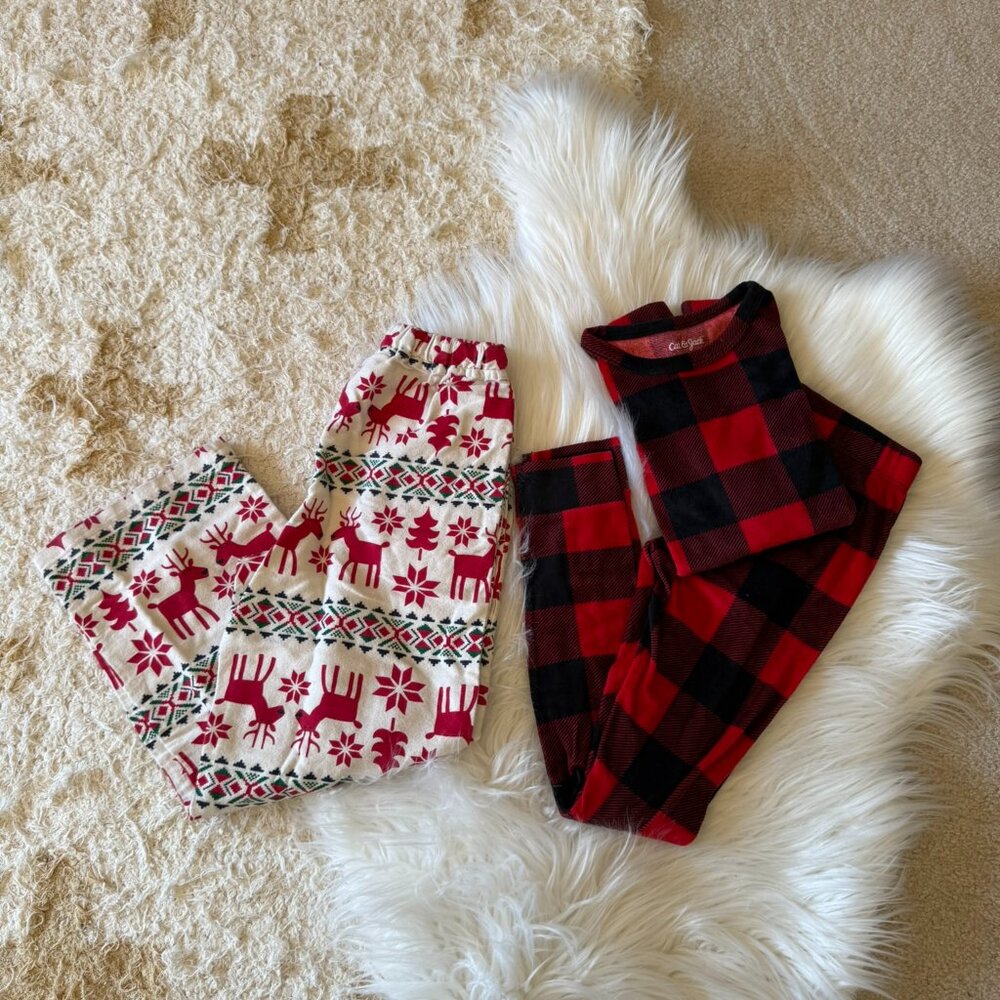 Hanna Andersson Reindeer Fair Isle & Red & Black Buffalo Plaid Pajamas Bundle 8